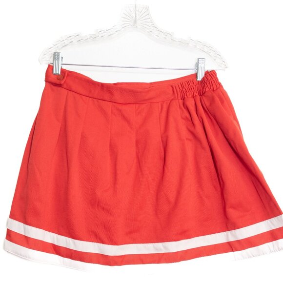 Red Pleated Size XL Mini Skirt W/ White Striped Hem Elastic Back Waistband Light - Picture 6 of 6
